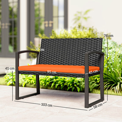 Outsunny Two-Seater Rattan Garden Bench - Orange 