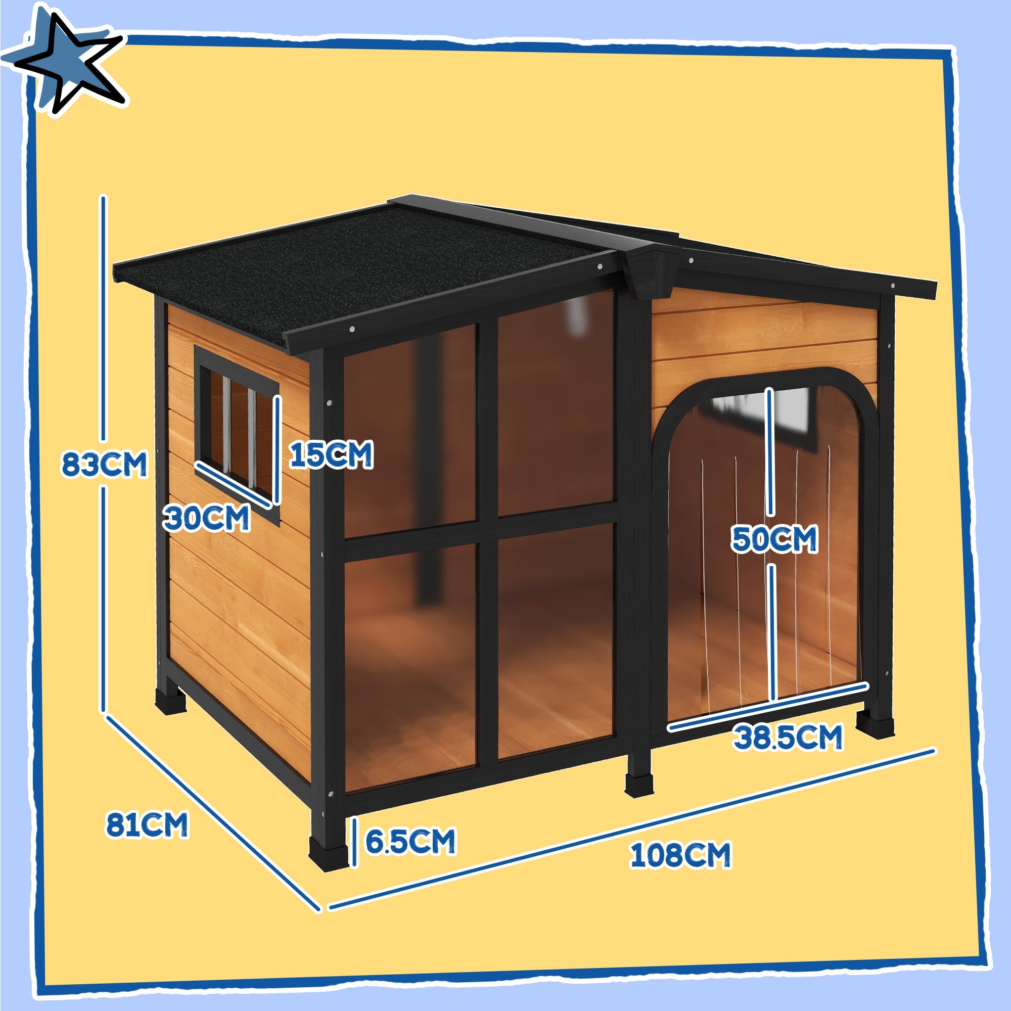 PawHut Wooden Dog Kennel with Removable Floor, Asphalt and Openable Roof, Giant Window for Large Dogs, Yellow 