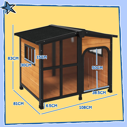 PawHut Wooden Dog Kennel with Removable Floor, Asphalt and Openable Roof, Giant Window for Large Dogs, Yellow 