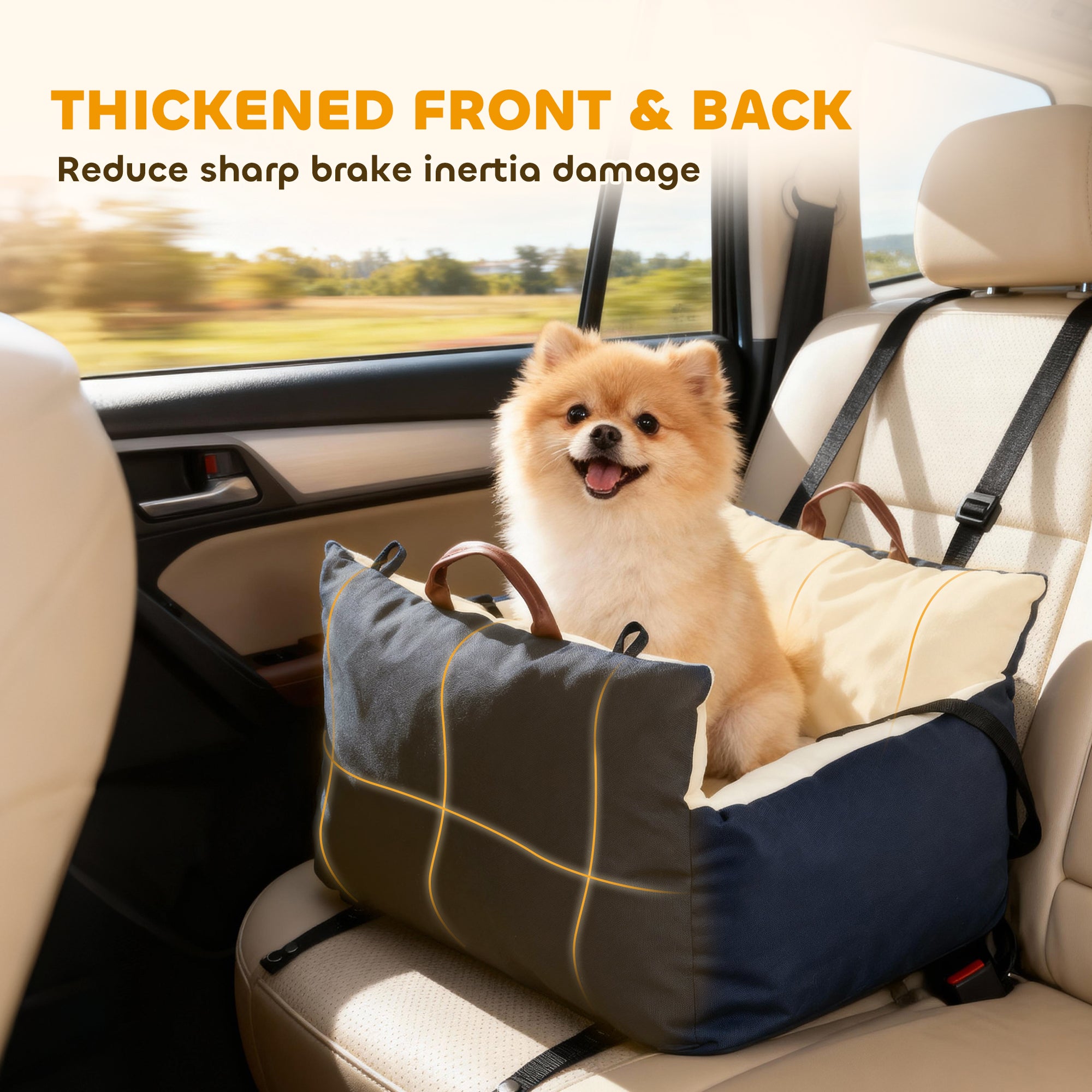 PawHut Dog Car Seat, Cosy Pet Car Booster Seat for Small Dog Under 5 KG, Portable Travel Bed with Safety Belts, Navy Blue 