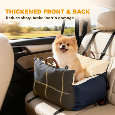 PawHut Dog Car Seat, Cosy Pet Car Booster Seat for Small Dog Under 5 KG, Portable Travel Bed with Safety Belts, Navy Blue 