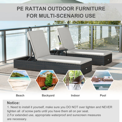 Outsunny Set of Two Rattan Sun Loungers, with Reclining Backs - Brown/Cream 