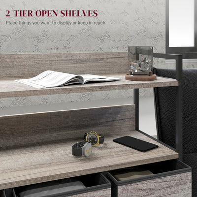 HOMCOM Rustic Chest of Seven Fabric Drawers - Grey Wood Effect 