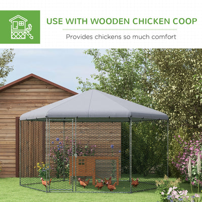 PawHut Chicken Coop for 10-15 Chickens, Hens, Rabbits, Ducks, Outdoor Garden Chicken Run, 4 x 3.5 x 2.6m 