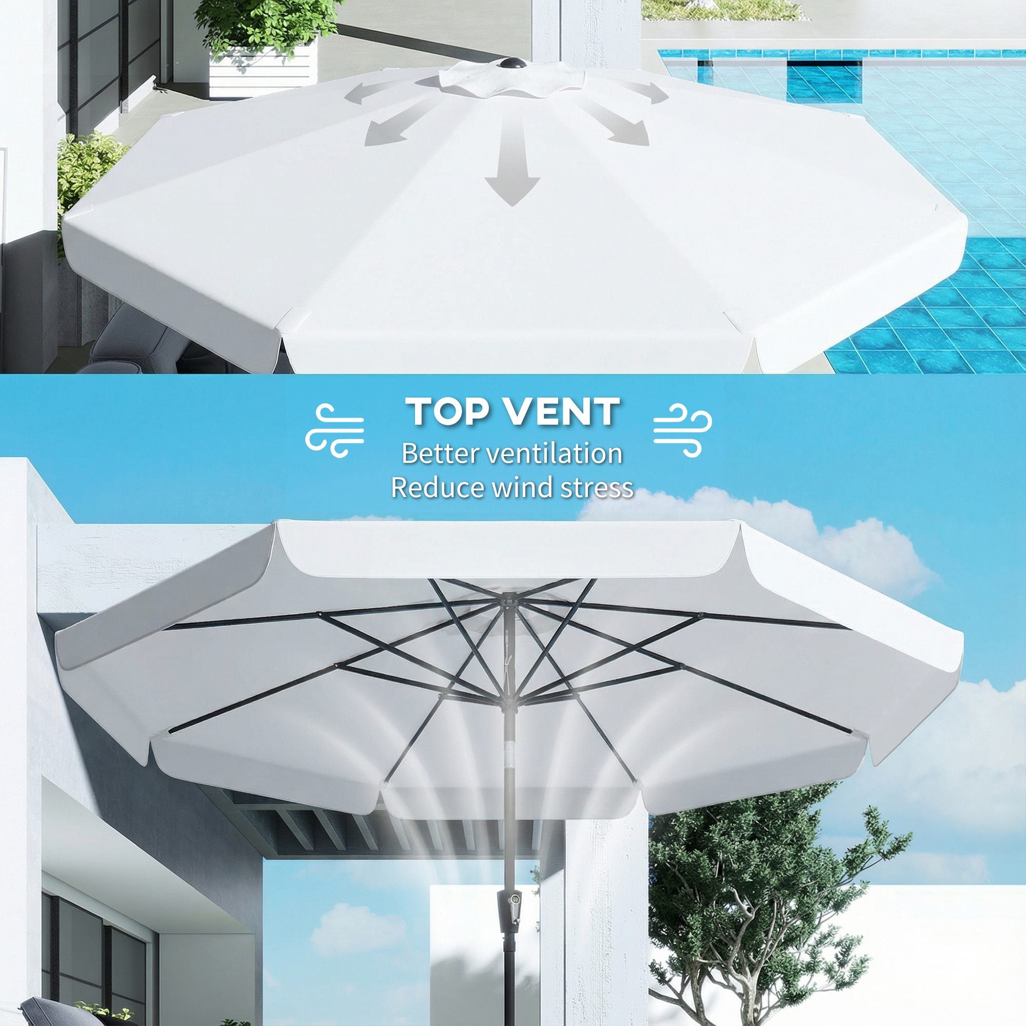 Outsunny 3 m Garden Parasol with Tilt Mechanism & Crank Handle, UPF 30+ Patio Umbrella Outdoor Table Umbrella, Cream White 