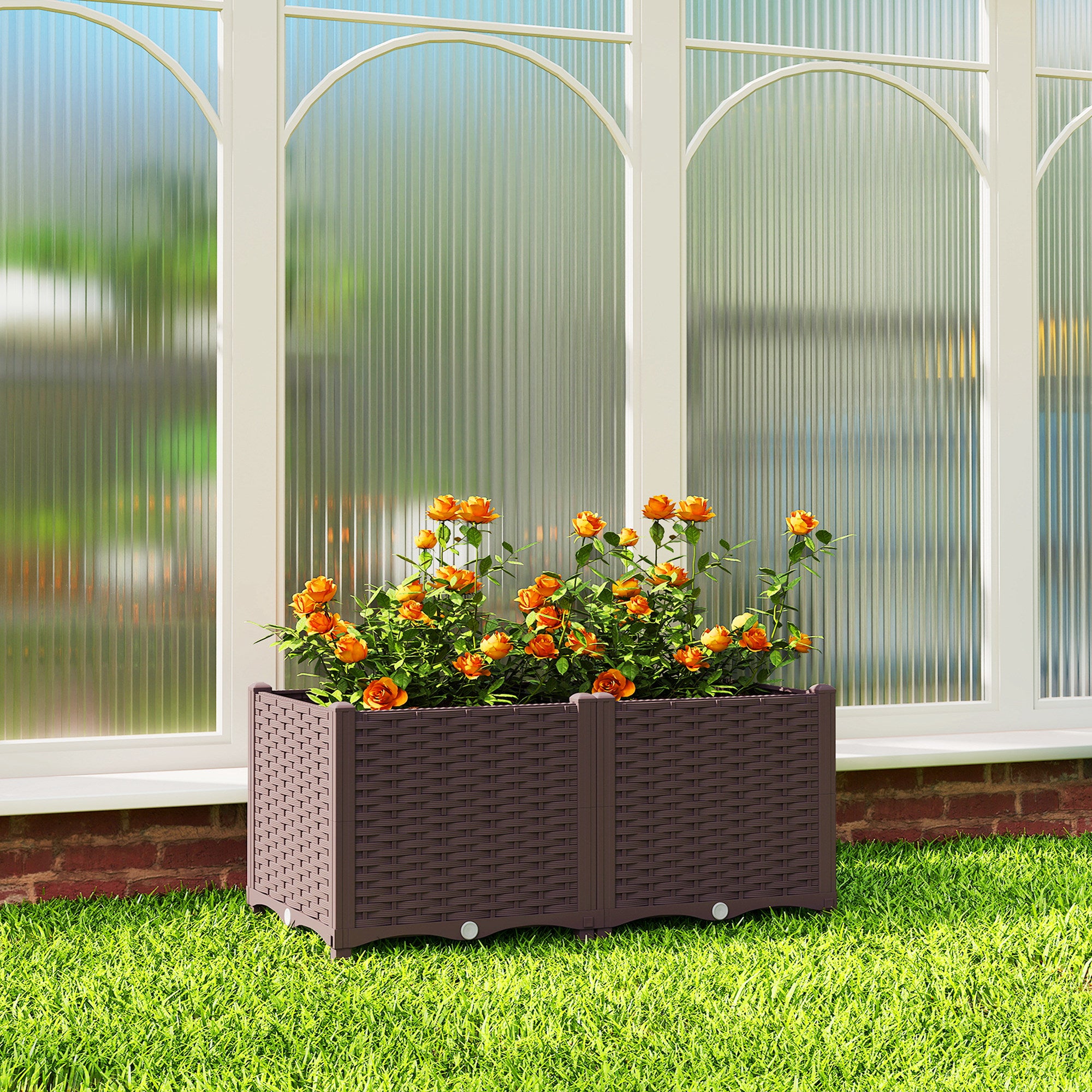 Outsunny Plastic Raised Garden Bed with Legs, Self Watering Elevated Planter Boxes with Drainage Holes and Plugs 