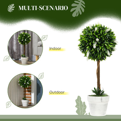 HOMCOM Set of 2 Decorative Artificial Plants Ball Trees with Flower for Home Indoor Outdoor Decor, 60cm ,White 