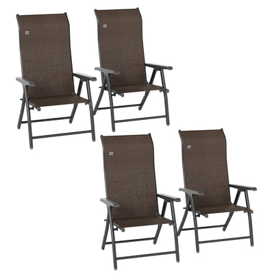 Outsunny Set of Four Folding Garden Chairs, with Seven-Position Adjustable Backs, Dark Brown 