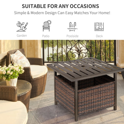 Outsunny Outdoor Rattan Wicker Patio Coffee Table w/ Umbrella Hole Suitable for Garden Backyard Brown 