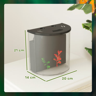 PawHut 3L Small Fish Tank with Filter System, LED Light, Small Fish Tank for Betta, Goldfish, Shrimp, Black 