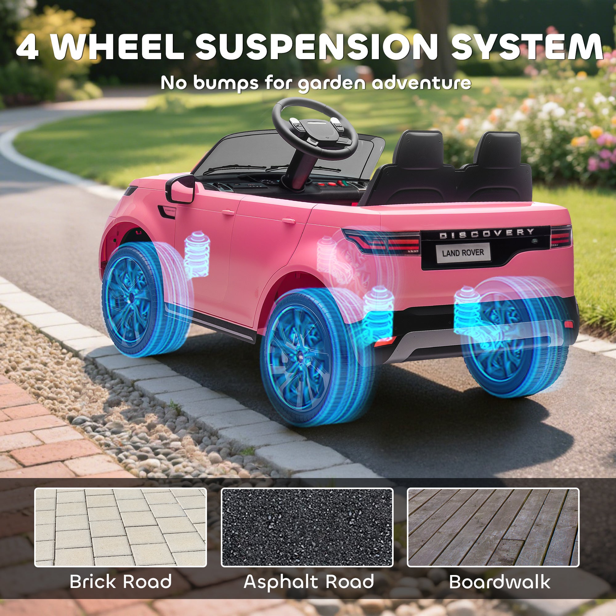 AIYAPLAY Land Rover Discovery Licensed 12V Kids Electric Car with Remote, 4 Wheel Suspension, Slow Start, Lights, Music, Pink