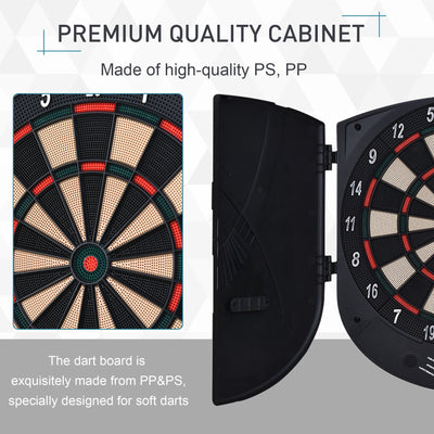 HOMCOM  Electronic Dartboard Set 26 Games and 185 Variations with 6 Darts and Cabinet to Stroage Multi-Game Option Ready-to-Play 