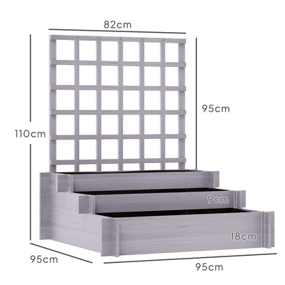 Outsunny 3 Tier Garden Planters with Trellis for Vine Climbing, Wooden Raised Beds, 95x95x110cm, Grey 
