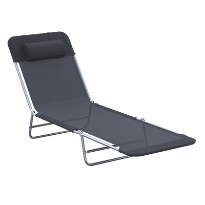 Outsunny Outdoor Foldable Sun Lounger, Adjustable Backrest Garden Recliner Sun Lounger Chair with Headrest Pillow, Black 