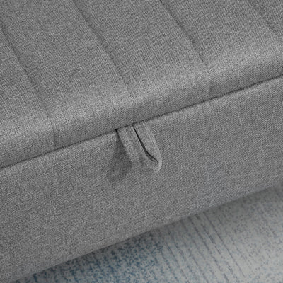 HOMCOM Storage Ottoman with Flip Top, Rectangular Upholstered Bench, Linen Fabric Footstool with Steel Legs for Living Room, Bedroom, Grey 
