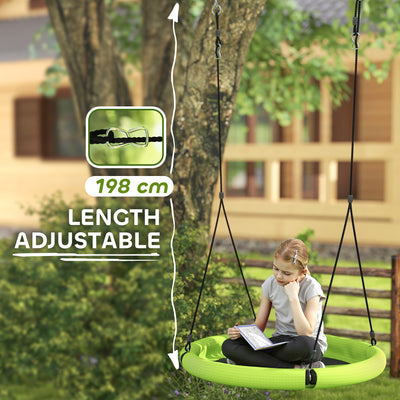 AIYAPLAY 100cm Diameter Nest Swing Seat for Kids with Height Adjustable Hanging Ropes for Outdoor, Playground, Garden, Green 