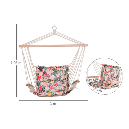 Outsunny Garden Outdoor Hanging Hammock Chair Thick Rope Frame Wooden Arms Safe Wide Seat Garden Outdoor Spot Stylish Multicoloured floral 