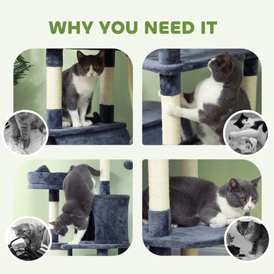 PawHut 206cm Cat Tree, Multi-Level Cat Tower with Scratching Posts and Board, Beds, Condos, Platforms, Toy Balls, Dark Grey 