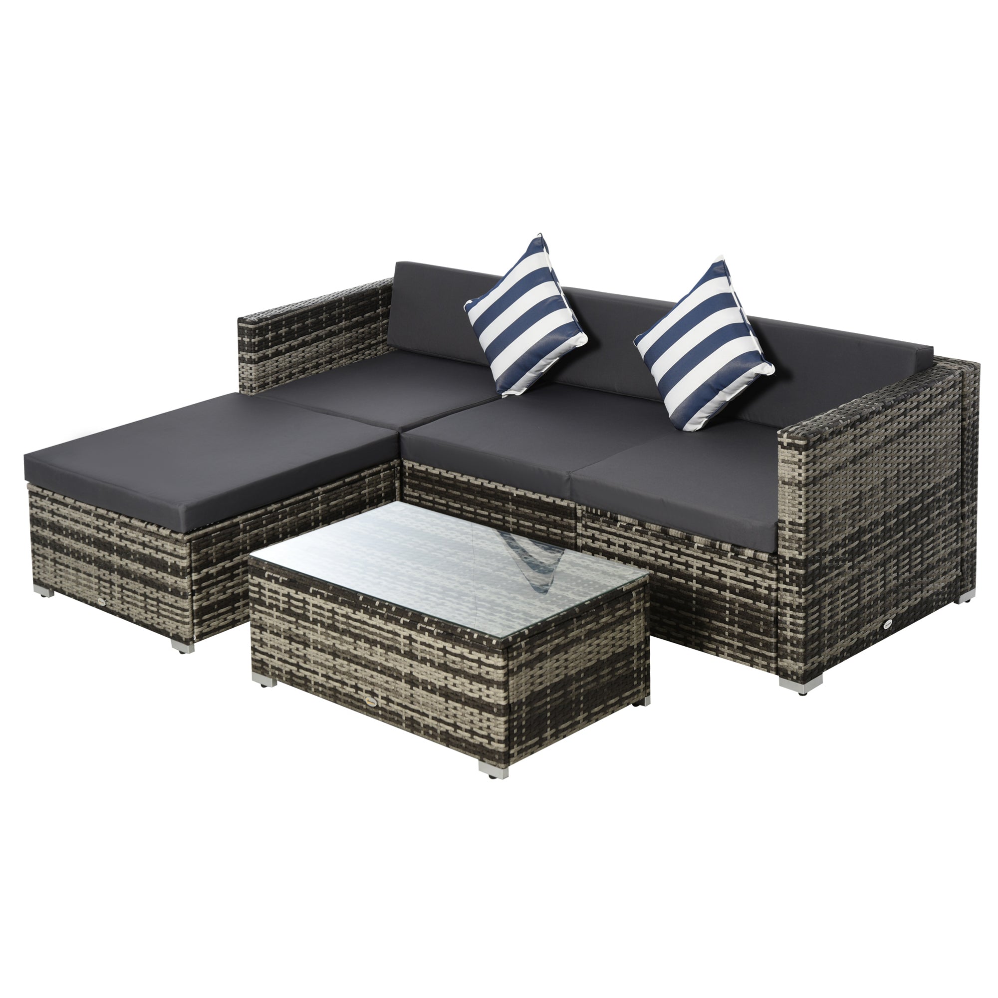Outsunny 4-Seater Rattan Sofa Set Wicker Sectional Furniture Cushion Grey Garden 