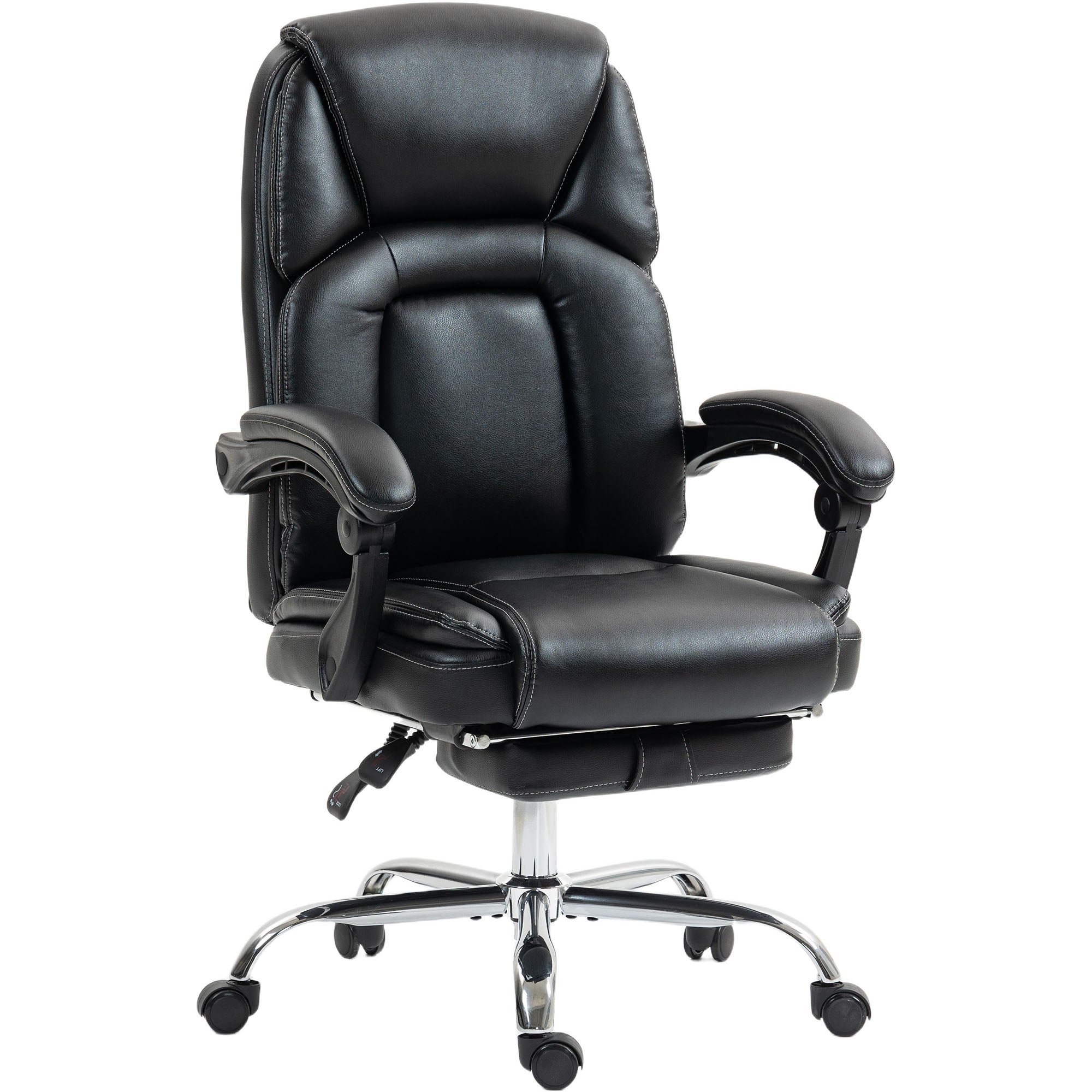 HOMCOM Faux Leather Reclining Office Chair, with Footrest - Black 
