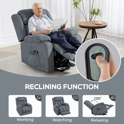 HOMCOM Power Lift Recliner Chair with Massage, Overstuffed Lift Chair for Elderly with Footrest, Remote and Side Pocket, Grey 