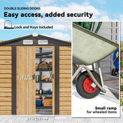 Outsunny 7 x 4ft Garden Shed, Easy to Assemble, Upgraded Galvanised Steel Frame with Foundation Kit, Double Doors with Lock, Outdoor Metal Shed with Vents and Gloves, Garden Storage Shed, Natural 