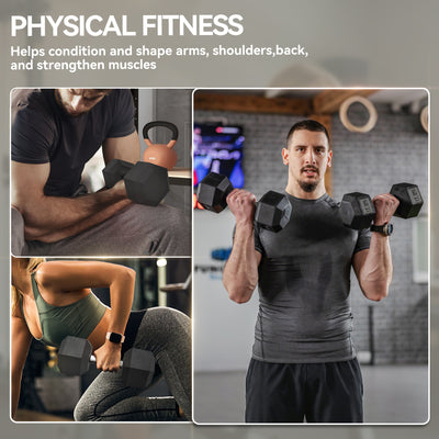 HOMCOM 2x17.5KG Rubber Hex Dumbbell Portable Hand Weights Dumbbell Home Gym 