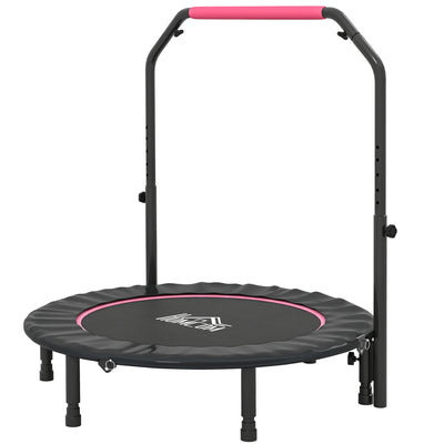HOMCOM 45" Foldable Mini Fitness Trampoline, with Adjustable Foam Handle, Pink 
