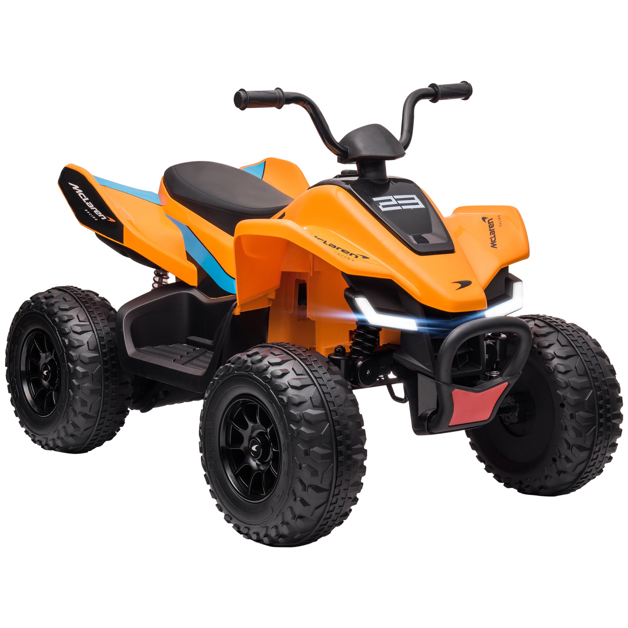 HOMCOM McLaren Licensed 12V Quad Bike, with Music, Headlights, MP3 Slot, Suspension Wheels, for Ages 3-8 Years - Orange 
