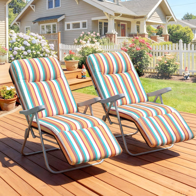 Outsunny Set of 2 Foldable Patio Sun Lounger with Adjustable Backrest and Cushion, Multicoloured 
