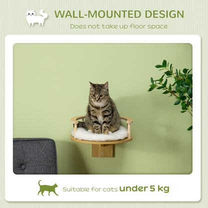 PawHut Wall-Mounted Cat Shelf with Cushion, Guardrails, 34 x 34 x 10.5cm 