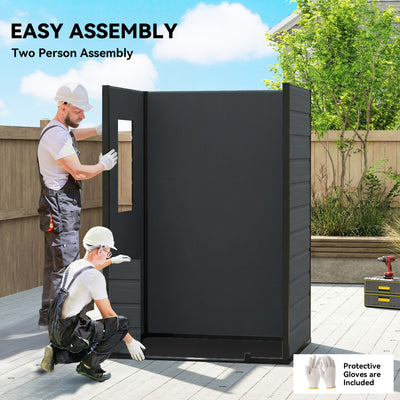 Outsunny 4 x 3 ft Plastic Garden Shed with Floor, Outdoor Storage Shed with Lockable Door, Window and Vent, Dark Grey 
