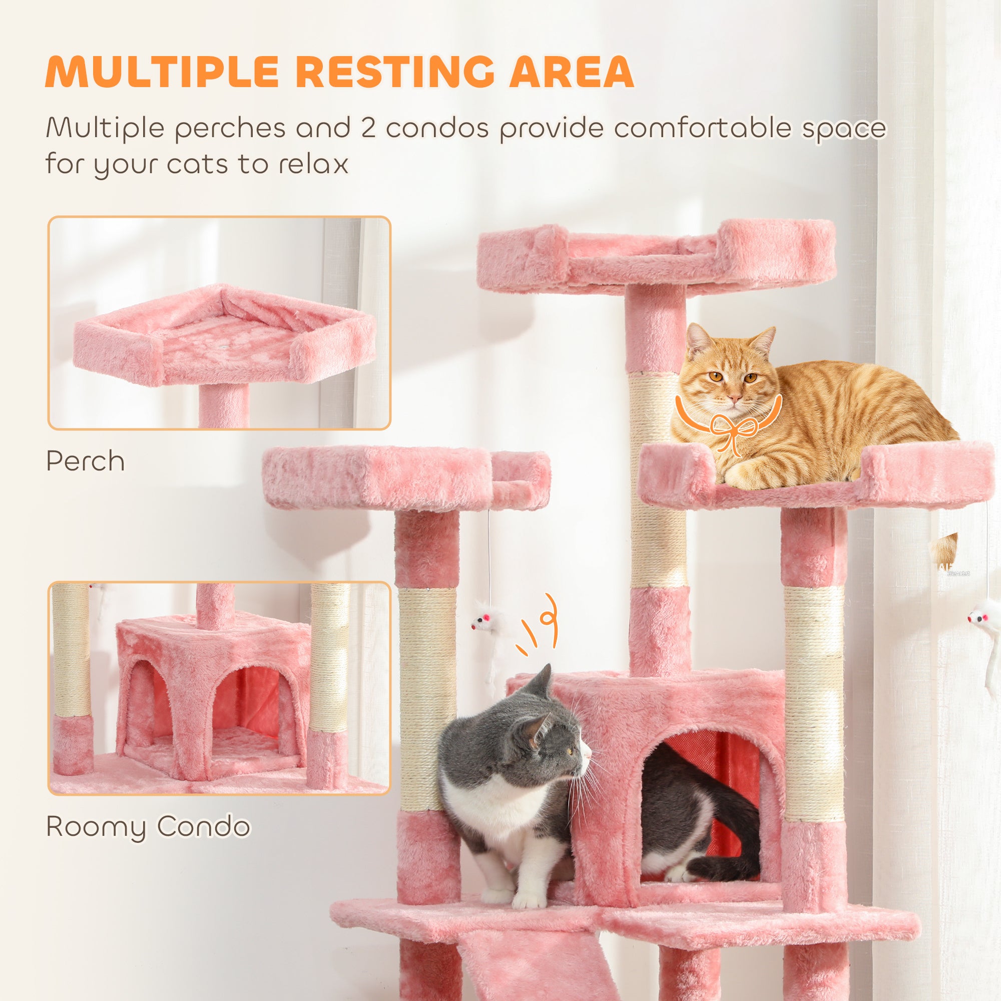 PawHut 173cm Cat Tree Scratching House, Activity Play Centre, Pink 