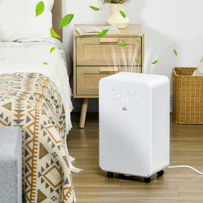 HOMCOM 2000mL Portable Dehumidifier with Air Purifier, 24H Timer, 5 Modes, 10L/Day, for Home Laundry, White 