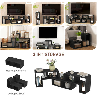 HOMCOM TV Stand for TVs up to 75 Inches, Free Combination TV Unit with Storage Shelves, Extendable Entertainment Centre for Living Room, Black Wood Grain 