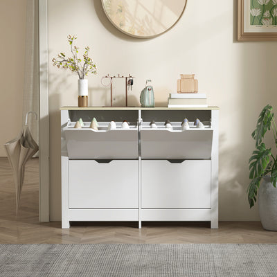 HOMCOM Slim Shoe Cabinet, Narrow Shoe Cupboard with 4 Flip Drawers, Adjustable Shelves for 16 Pairs of Shoes, White 