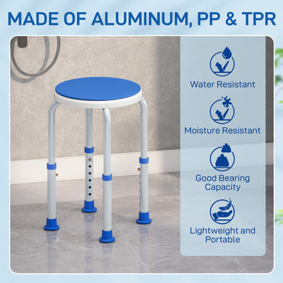 HOMCOM 360° Swivel Shower Chair, Height Adjustable Aluminium Shower Stool with Non-Slip Feet for Disabled, Elderly, Blue 