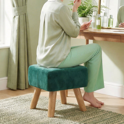 HOMCOM Velvet Square Padded Footstool - Dark Green 