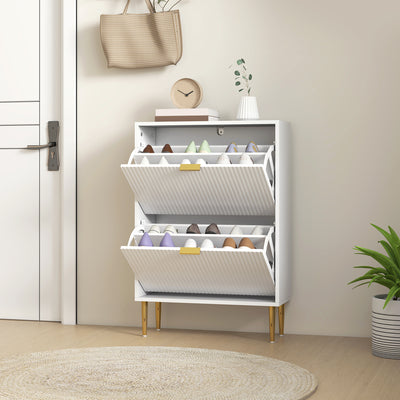 HOMCOM Narrow Shoe Cabinet with 2 Flip Drawers - White 