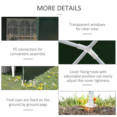 Outsunny 6x3 m Party Tent Gazebo Marquee Outdoor Patio Canopy Shelter with Windows and Side Panels, Green 