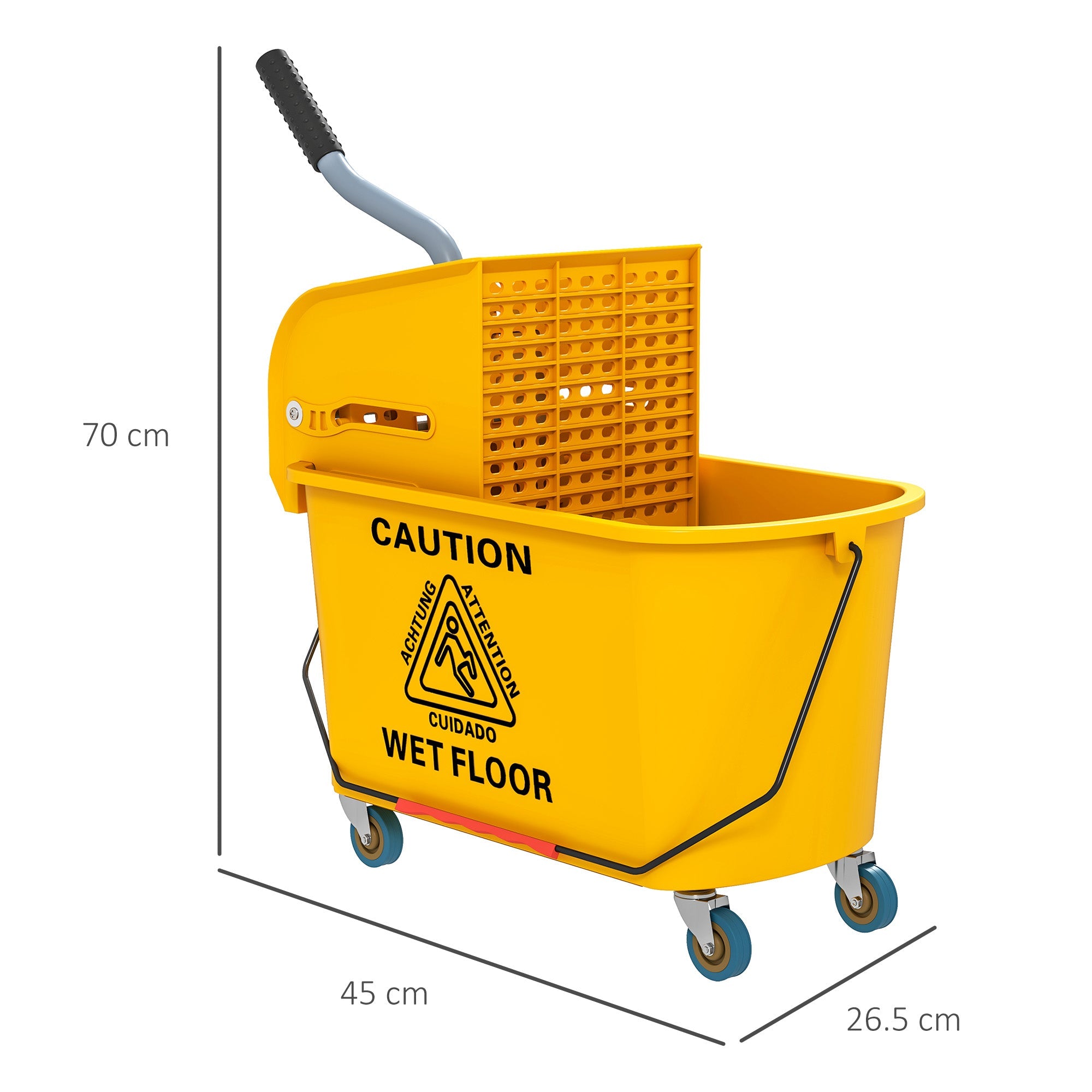 HOMCOM Mop Bucket with Wringer Set on Wheels for Floor Cleaning, 20 Litre Side Press Wringer with Handle and Mop, Yellow 