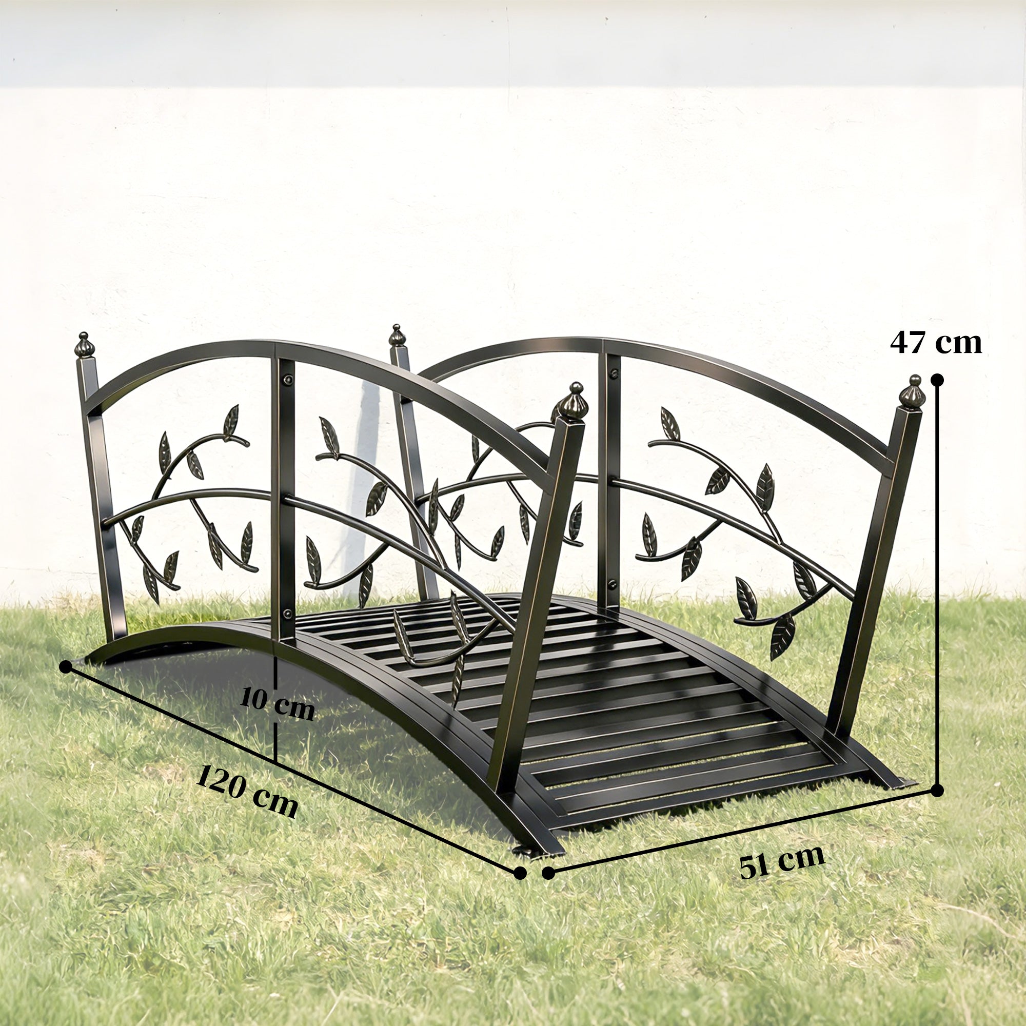 Outsunny 1.2M Metal Garden Bridge with Safety Railings, Outdoor Pond Bridge, Arch Decorative Footbridge for Creek Stream 