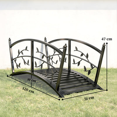 Outsunny 1.2M Metal Garden Bridge with Safety Railings, Outdoor Pond Bridge, Arch Decorative Footbridge for Creek Stream 