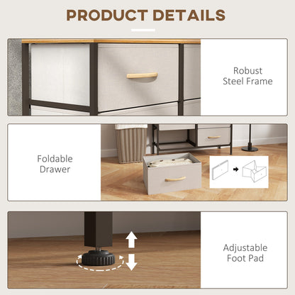 HOMCOM Fabric Chest of Drawers, Storage Drawers, Industrial Bedroom Dresser with 8 Fabric Drawers, Steel Frame and Wooden Top for Nursery, Living Room, Hallway, Cream White 