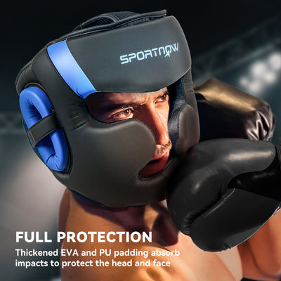 SPORTNOW Boxing Headguard, Boxing Headgear Helmet with Adjustable Strap for Full Face Protection for Kickboxing Sparring Martial Arts Karate Taekwondo, Blue 