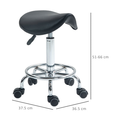 HOMCOM Salon Saddle Stool, Rolling Saddle Chair for Massage, Spa, Clinic, Beauty, Hairdressing and Tattoo, Black 