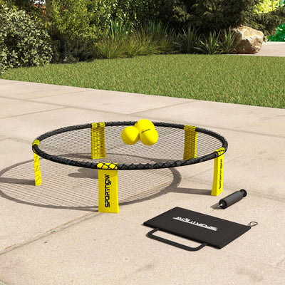 SPORTNOW Spike Ball Set, Mini Beach Games Set with Net, 3 Balls and Ball Pump, Portable with Carrying Bag for Outdoor Team Sports, Yellow 