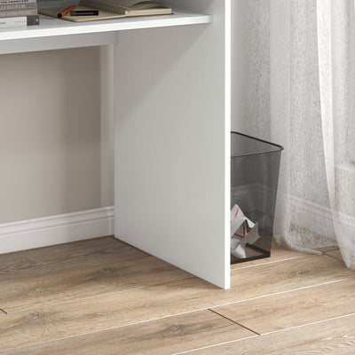 HOMCOM Modern Computer Desk, Home Office Table, Small Writing Desk with Storage Shelf, 90 x 50cm, White Wood Grain 
