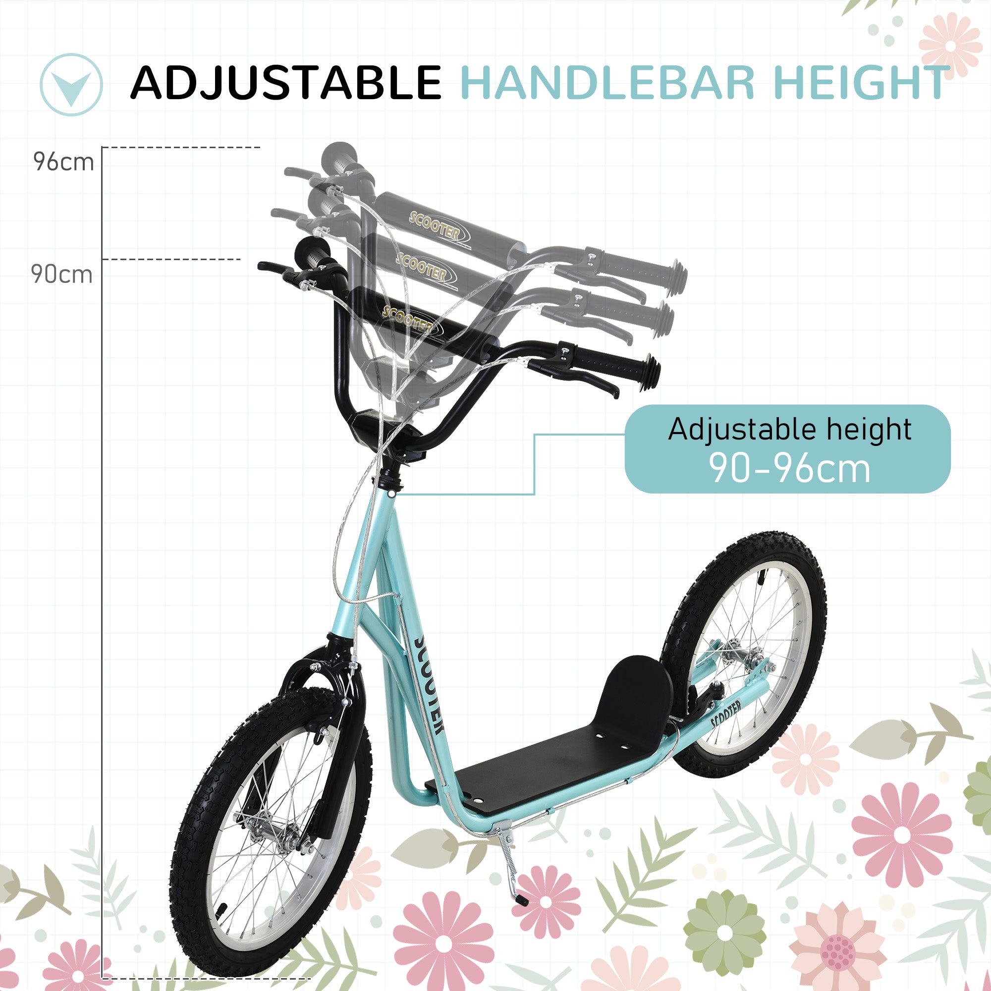 HOMCOM Kick Scooters for Kids with Adjustable Height, Anti-Slip Deck, Dual Brakes, Rubber Tyres, for Boys and Girls Aged 5+ Years Old - Blue 