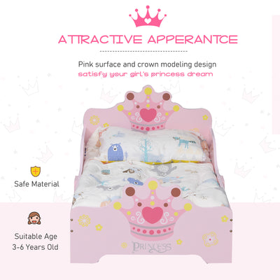 HOMCOM Kids Toddler Bed Princess Crown Theme Safety Side Rails Slats Home Bedroom Furniture Boys Girls 3-6 Yrs Pink 143 x 73 x 60 cm 